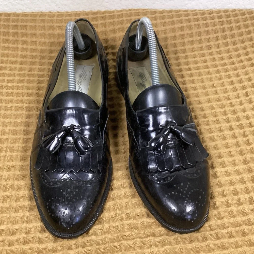 MEZLAN Men's 9M Santander Dress Shoes Black Leather Kiltie Tassel Loafers